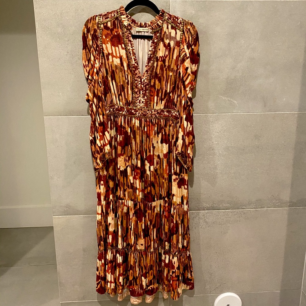 Ulla Johnson midi dress in Velvet with gold detailing Size 10 orange, ta…